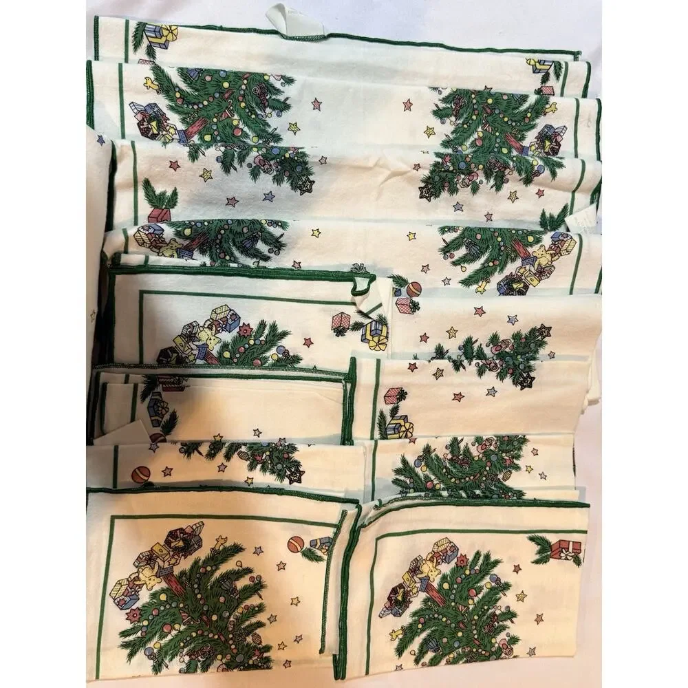 Vintage Fallani & Cohn Christmas Tablecloth 60x96 & 12 Napkins Tree Holiday Set